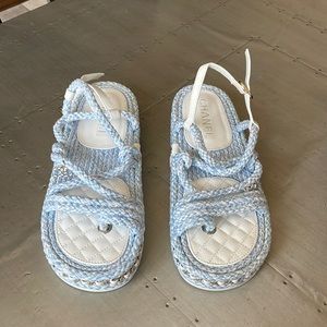 Chanel cord blue white chain charm sandal rope flats sz 39 with box $1425